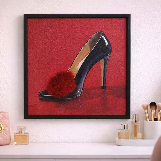 Textured High Heel Wall Art – Red Background